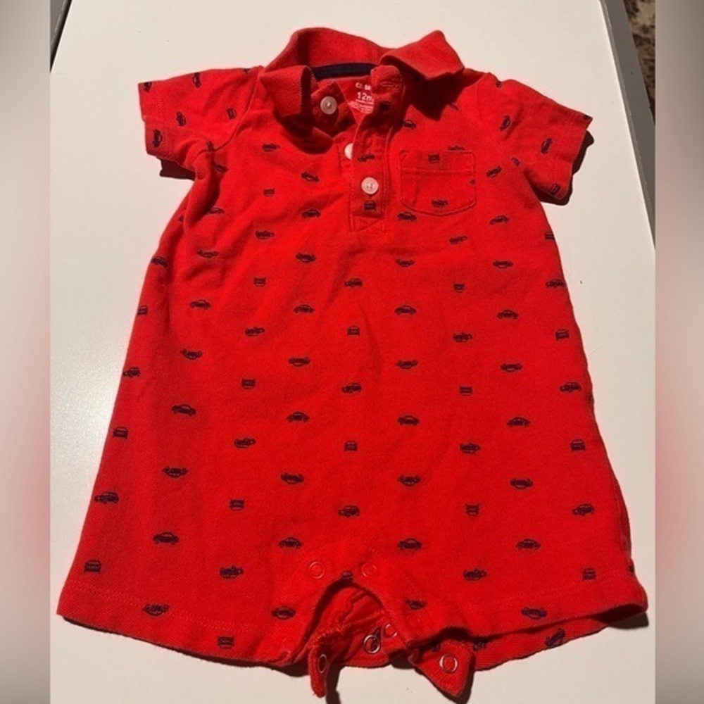 Carters Red And Blue Car Romper Size 12 Months